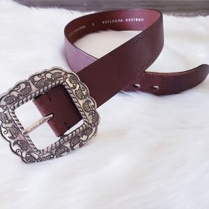 Silpada Brown Genuine Italian Leather Buckle Belt Festival Western